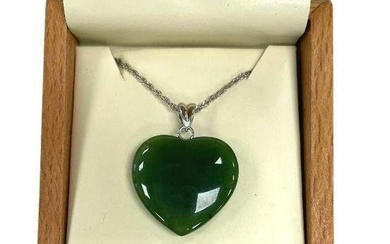 Glorious Green Jade Heart Pendant Necklace