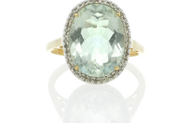 Gold, Green Beryl and Diamond Ring