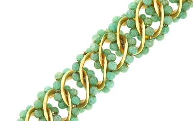 Gold and Aventurine Quartz Bead Link Bracelet