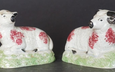 Good Pair Antique Staffordshire Pottery Sheep