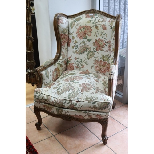 Good vintage French Louis XV style wing salon armchair, stud...