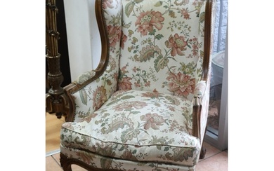 Good vintage French Louis XV style wing salon armchair, stud...