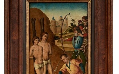 Gotisches Tafelbild mit Martyrium des Kosmas und