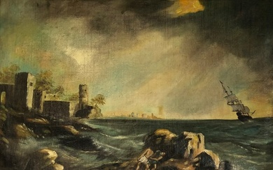 Scuola italiana (XIX) - Marina in tempesta