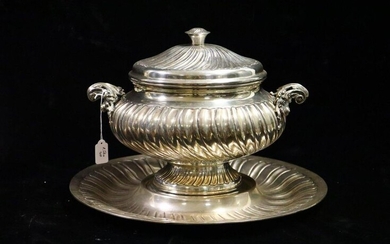 Large 800 silver terrine with ovum decoration on the tray...