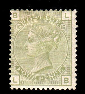 Great Britain 1877 - 4 d sage green - plate 15 - Stanley Gibbons N. 153