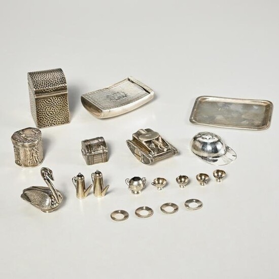 Group (8) miniature silver novelty items