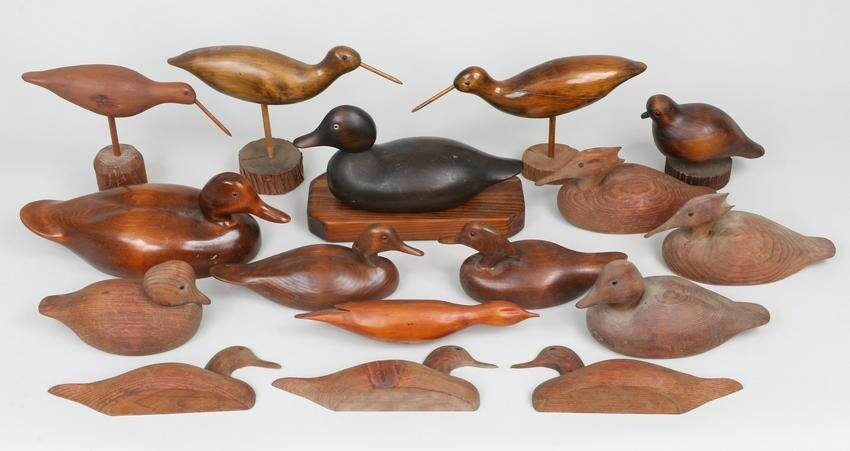 Group of (16) solid wood decoys