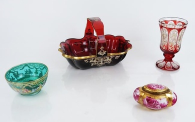 Group of Four Decorated Glass Items