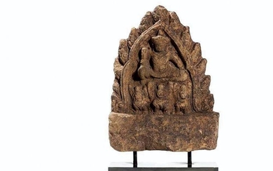 Guardian Yaksha (2) - Stone - Khmer Sandstone Relief of a Guardian Yaksha, 10th/11th - Cambodia - Khmer Empire (Cambodia) (802-1432)