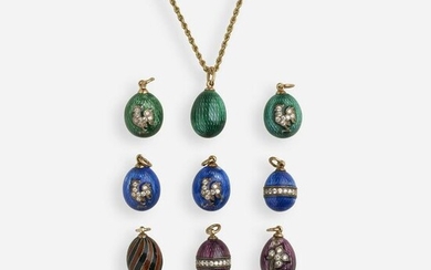 Guilloche enamel egg pendant charms with gold chain