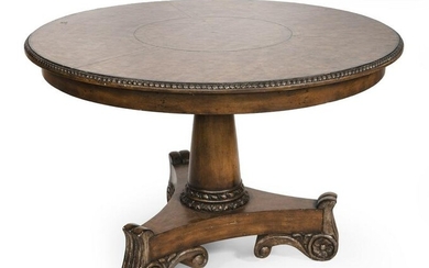 HARDWOOD PEDESTAL TABLE WITH LEATHER TOP 20th Century