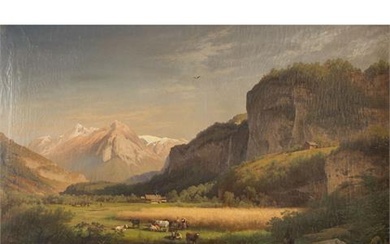HERZOG, HERMANN OTTOMAR (1832 - 1932), "Alpenlandschaft mit Personenstaffage", 1871