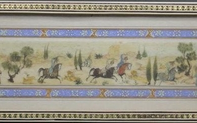 Hand Painted Persian Warriors Scene on Wafer, Framed