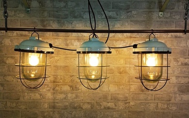 Hanging lamp, Vintage Factory Lamps (3) - Industrial - Alloy, Ceramic, Glass, Steel