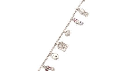 Harry Winston Platinum, gem set and diamond charm bracelet