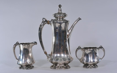 Heavy three piece sterling silver Art Nouveau style