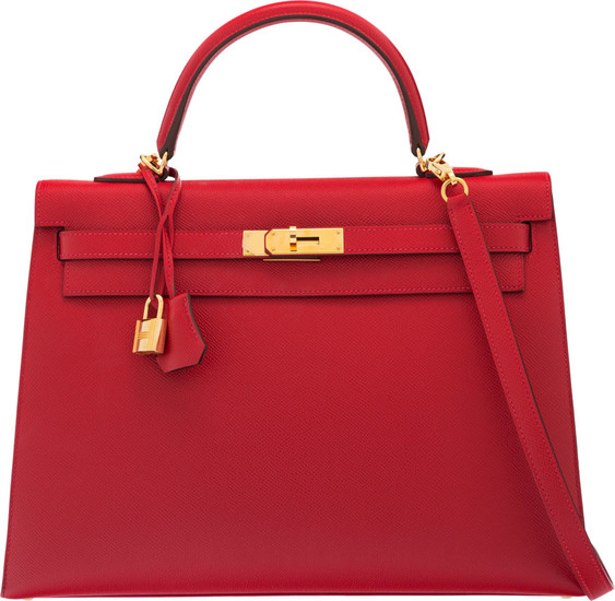 Hermès 35cm Rouge Casaque Epsom Leather Sellier Kelly Bag...