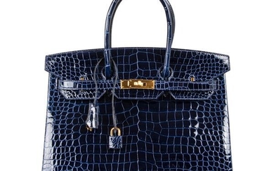 Hermes Birkin 35 Bag Blue Sapphire Porosus Crocodile