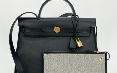 Hermes Black Canvas and Leather Herbag Zip 31 Tote