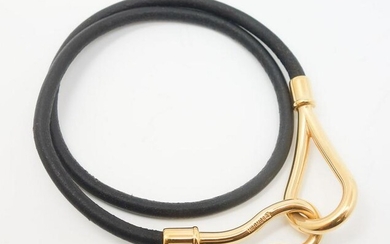 Hermes Leather & Gold GP Hook & Bridle Choker Necklace