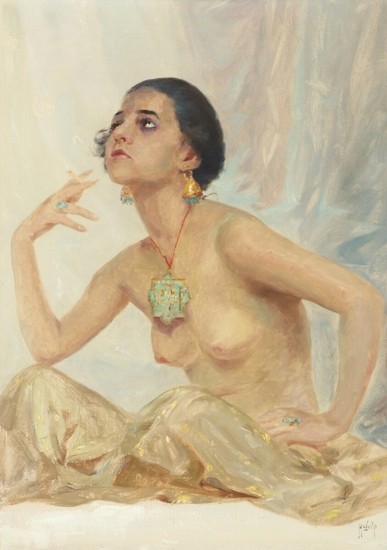 Hugo V. Pedersen: A harem girl. Signed Hugo V.P. Oil on canvas. 72×51 cm.