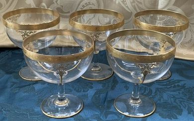 ITALIAN CRYSTAL W/ SWAG GOLD DESSERT GLASSES X 5
