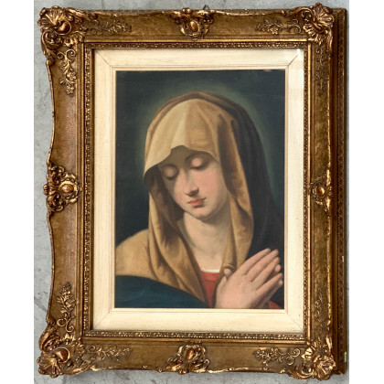 Ignoto del secolo XX "Madonna orante" olio su cartone (cm 42x32). In cornice (lievi difetti)