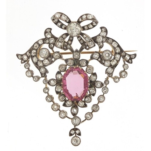 Impressive 19th century diamond and pink sapphire pendant br...