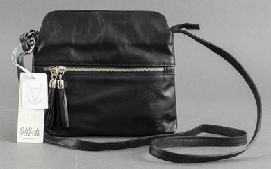 Italian Carla Venturi Black Leather Handbag