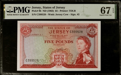 JERSEY. States of Jersey. 5 Pounds, ND (1963). P-9b. PMG Superb Gem Uncirculated 67 EPQ.