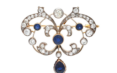 Jewellery Brooch BROOCH/PENDANT, 18K gold/silver, sapphires approx. 3,00 ctw, o...