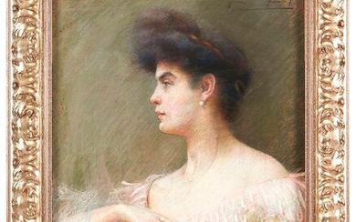 Juliette GOURY (1878-1954) Femme de profil Pastel sur toile signé en haut à droite 65...