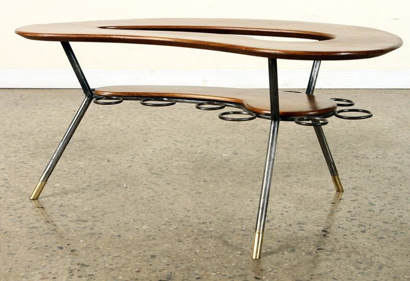 KIDNEY SHAPED WOOD AND IRON COFFEE TABLE