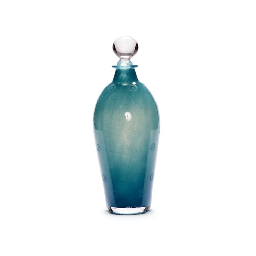 Kari Ulleberg, a blue glass flask and stopper, circa 20...