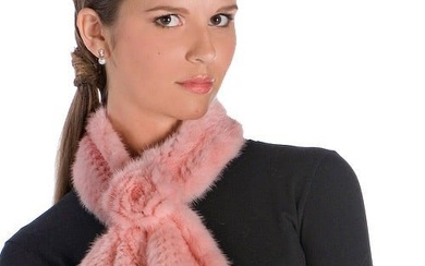Knitted Mink Scarf - Pink Mink Rosette