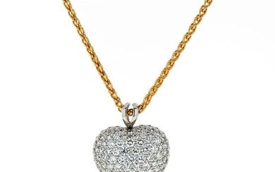 Kurt Wayne Platinum & 18K Yellow Gold 5.50 carat Pave Diamond Heart Pendant