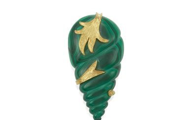 LALAOUNIS: A GOLD AND MALACHITE BROOCH