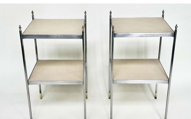 LAMP TABLES, a pair, early 20th century polished steel squar...
