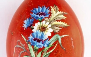 LARGE RED RUSSIAN PORCELAIN EASTER EGG WITH FLOWERS