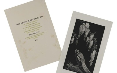 LIONEL ARTHUR LINDSAY (Australia, 1874-1961), "Pheasant and Wisteria", 1935., Woodcut on tissue thin