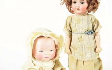 LOT OF 2: EARLY 20TH CENTURY GERMAN BISQUE HEAD DOLLS.