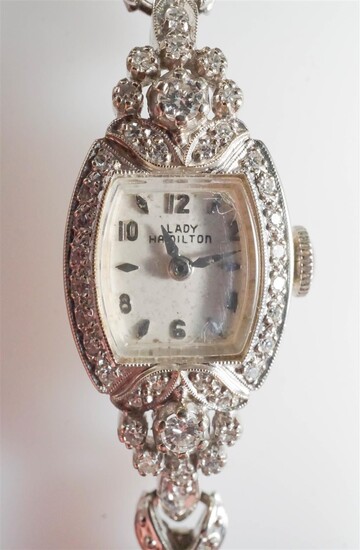 Lady Hamilton 14-Karat White-Gold and Diamond Manual-Wind Wristwatch