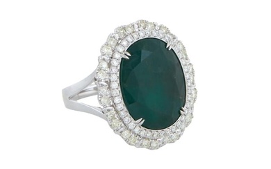Lady's 14K White Gold Emerald Dinner Ring, with an 11.77 carat oval emerald atop a double graduated