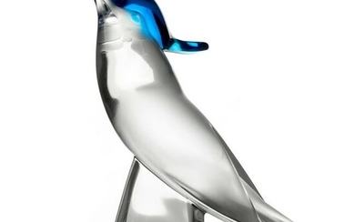 Lalique French Art Glass Pimlico Blue Crest Bird