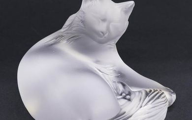 Lalique ''Happy Cat'' Crystal Figurine 3.5''. Frosted