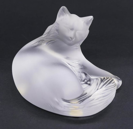 Lalique ''Happy Cat'' Crystal Figurine 3.5''. Frosted
