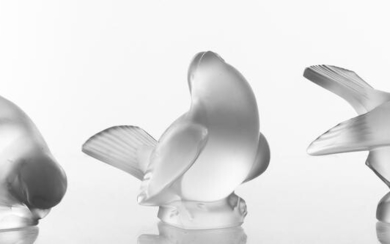Lalique "Moineaux" Frosted Art Glass Birds, 3