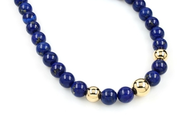 Lapislazuli necklace , YG 585/000, polished spheres,...