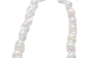 Large Baroque Pearl Necklace with beautiful lustre. Sterling Silver Clasp...